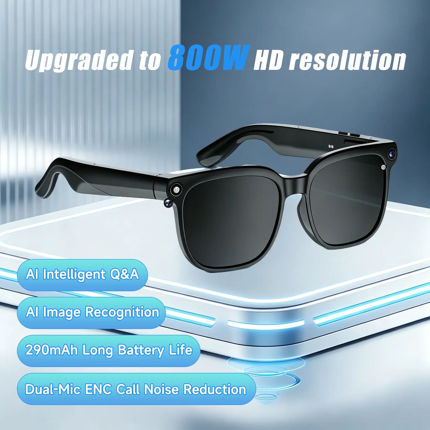 Smart Camera Glasses with Bluetooth Audio, Photochromic Tint Lenses, Hands-Free Photo & Video Capture, Wearable Glasses for Travel, Outdoor Activities, Driving and Daily Use, Compatible with iPhone & Android