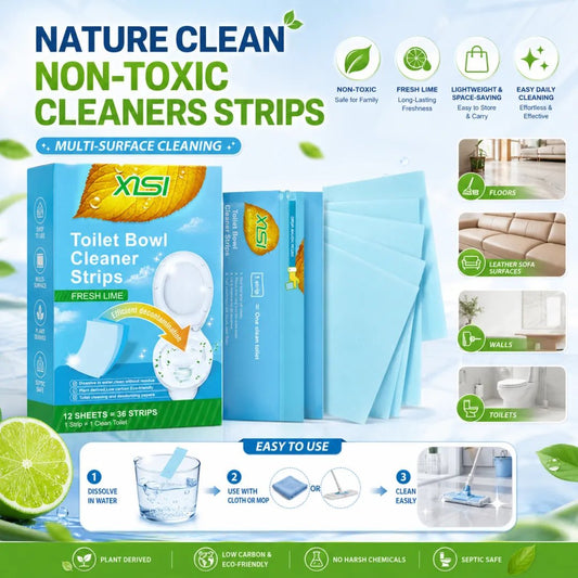 🍃Nature Clean Non-Toxic Cleaner Strips (12 Pcs) – Multi-Surface Fresh Lime Cleaning Sheets for Toilet, Floors, Walls & Leather Surfaces ✨
