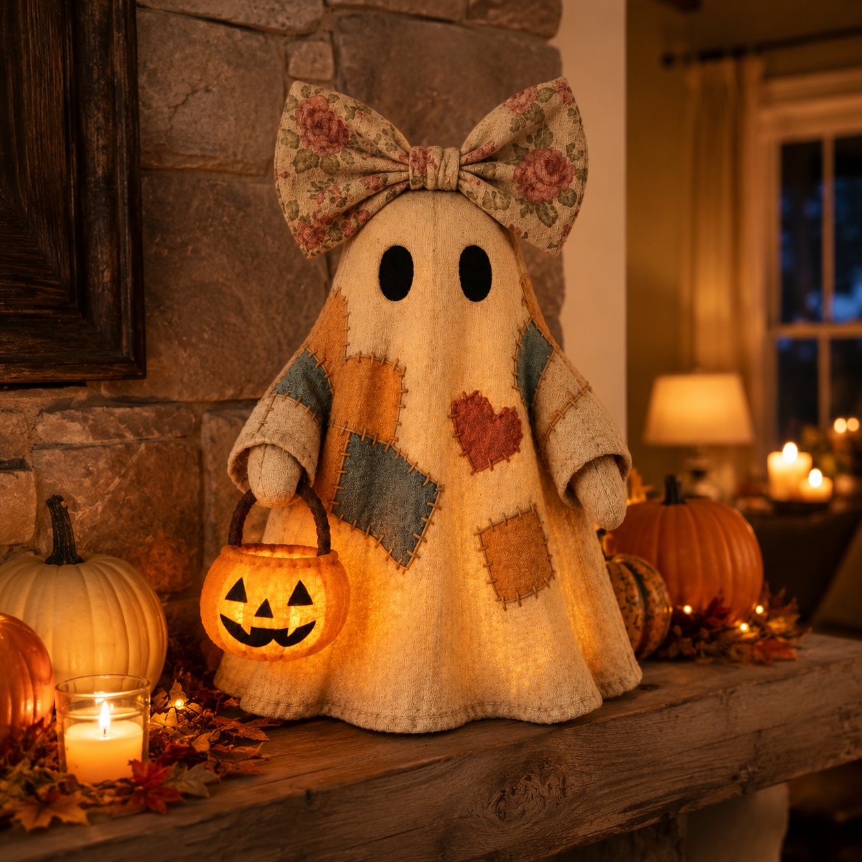 🎃 LIMITED-TIME OFFER🔥 – Vintage Patchwork Glowing Ghost Decor ✨