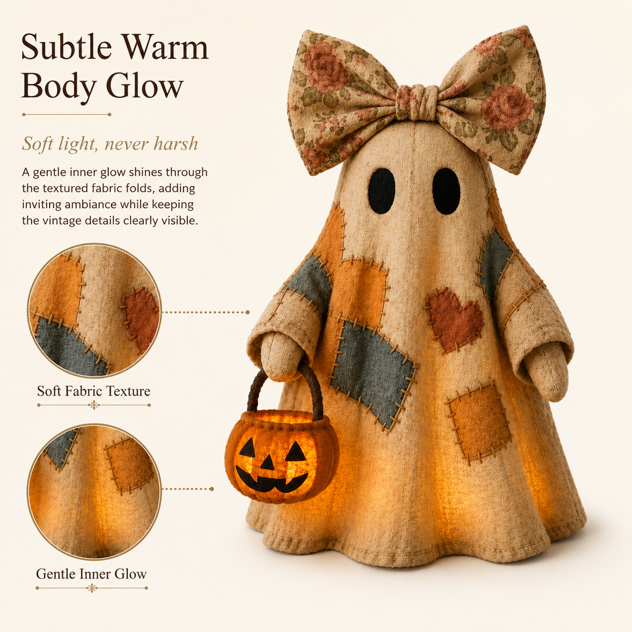🎃 LIMITED-TIME OFFER🔥 – Vintage Patchwork Glowing Ghost Decor ✨