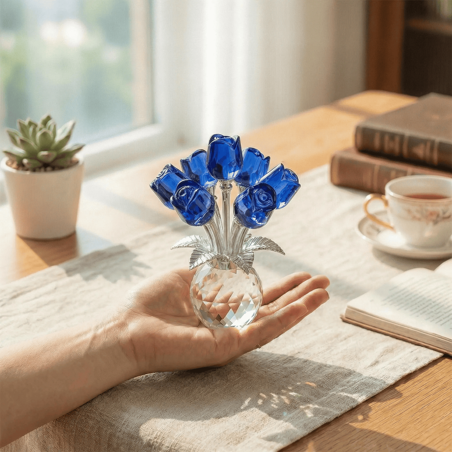🔥Last Day 49% OFF -🔮Crystal Colorful Rose Flower Collectible Figurine with Vase