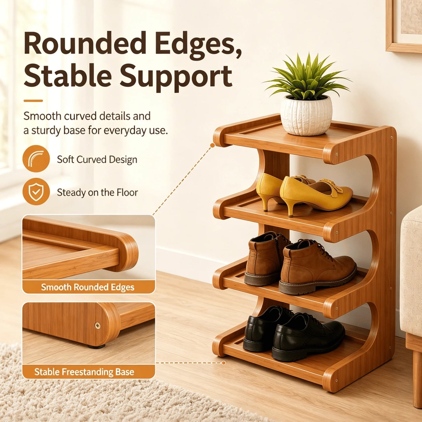 👟🌿 Tall & Narrow Bamboo Shoe Rack
