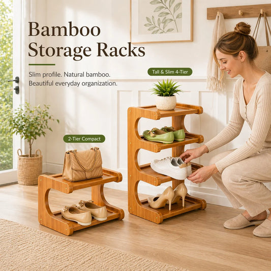👟🌿 Tall & Narrow Bamboo Shoe Rack