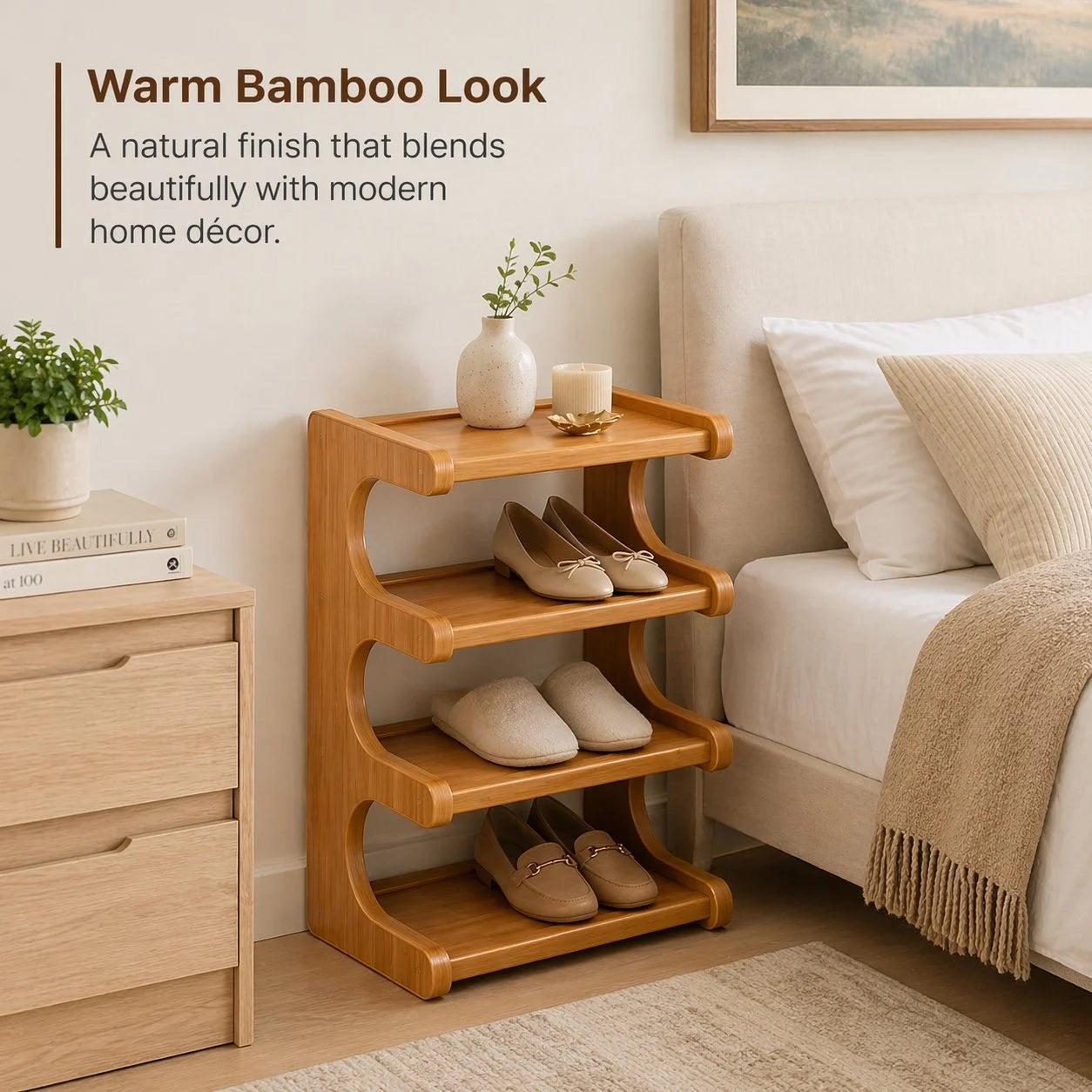 👟🌿 Tall & Narrow Bamboo Shoe Rack