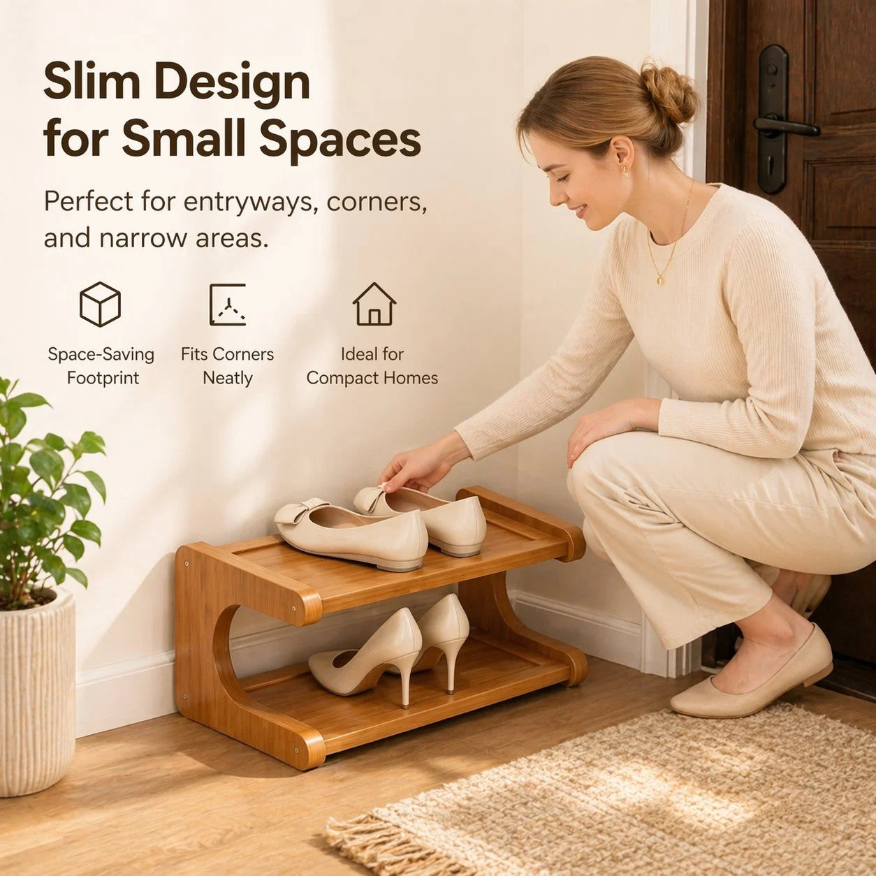 👟🌿 Tall & Narrow Bamboo Shoe Rack