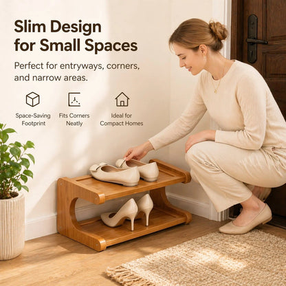 👟🌿 Tall & Narrow Bamboo Shoe Rack