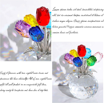 🔥Last Day 49% OFF -🔮Crystal Colorful Rose Flower Collectible Figurine with Vase