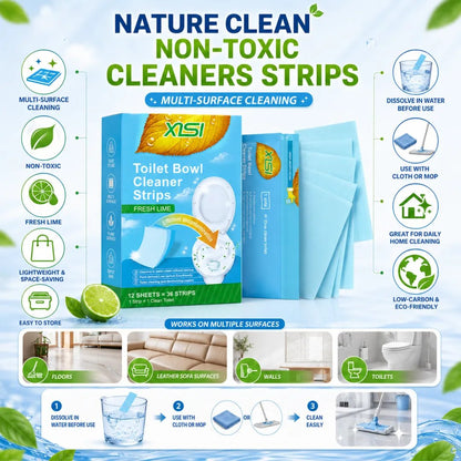 🍃Nature Clean Non-Toxic Cleaner Strips (12 Pcs) – Multi-Surface Fresh Lime Cleaning Sheets for Toilet, Floors, Walls & Leather Surfaces ✨