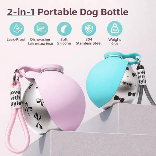 💪 SELLING FAST! 49% OFF 🐾 2-in-1 Stainless Steel Portable Dog Water Bottle & Bowl