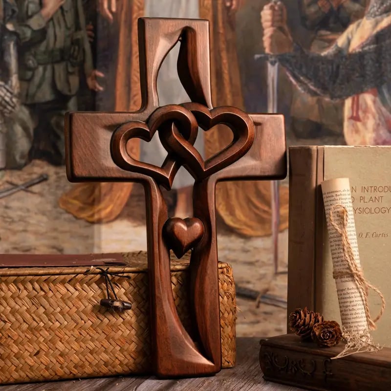 🔥Last Day Sale 49% OFF-❤️Intertwined Hearts Wooden Cross (Limited Handmade 100pcs)