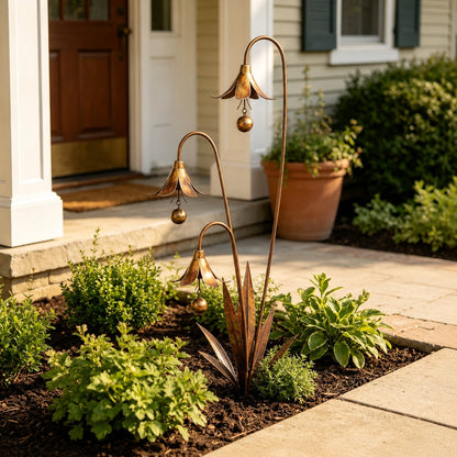 🏡Flamed Copper Three Calla Lilies Garden Stake with Bells