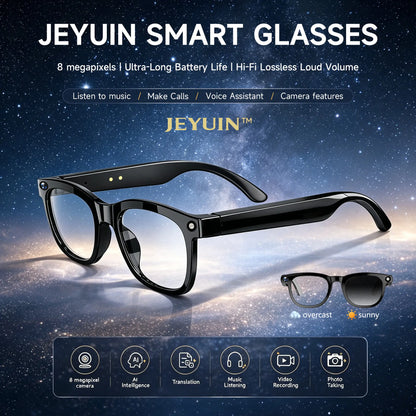 Smart Camera Glasses with Bluetooth Audio, Photochromic Tint Lenses, Hands-Free Photo & Video Capture, Wearable Glasses for Travel, Outdoor Activities, Driving and Daily Use, Compatible with iPhone & Android