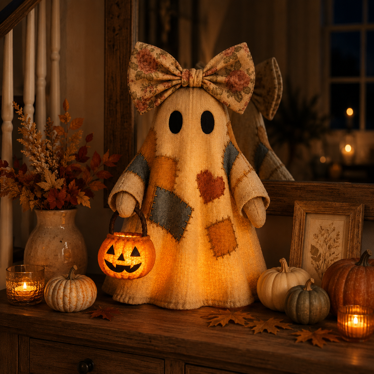 🎃 LIMITED-TIME OFFER🔥 – Vintage Patchwork Glowing Ghost Decor ✨