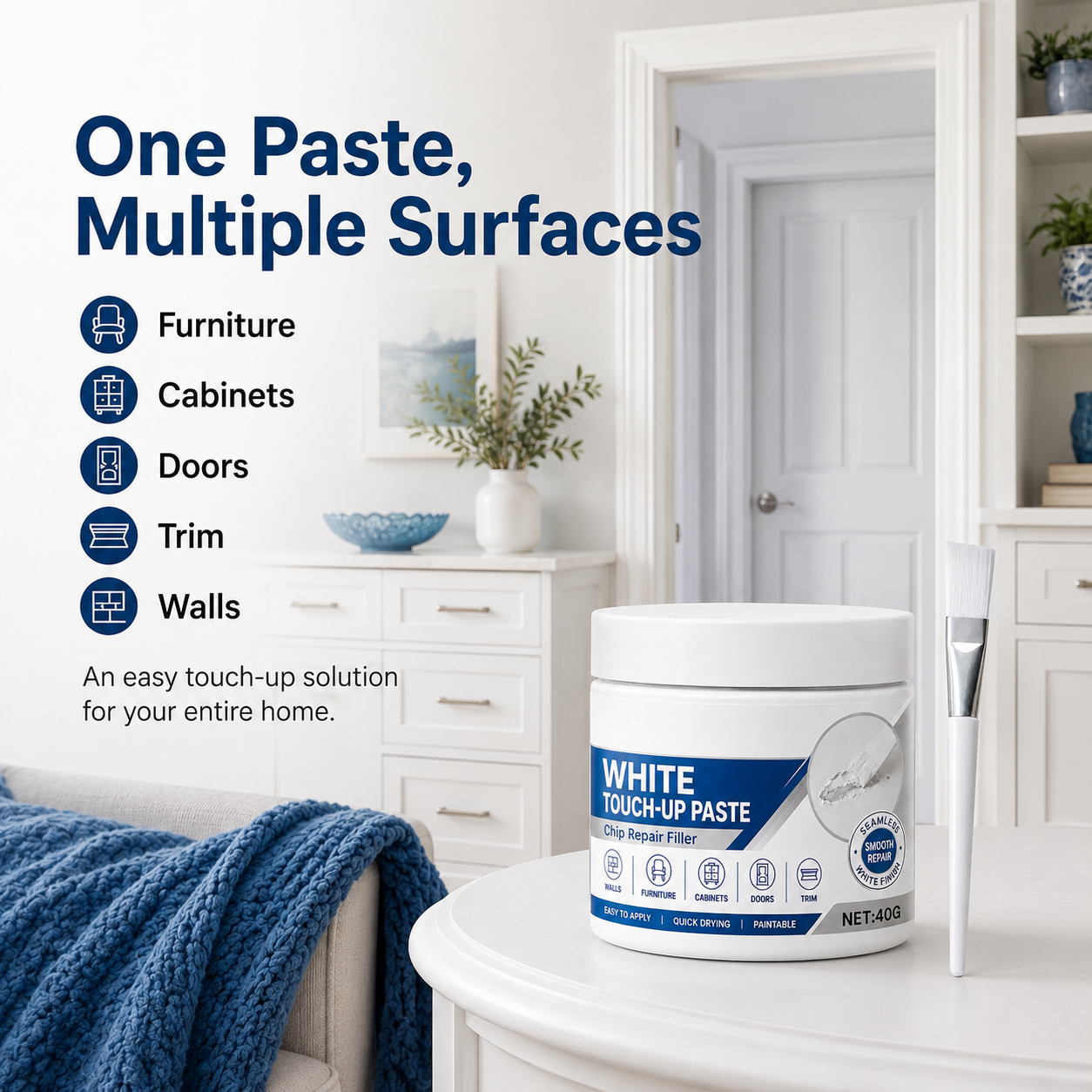 🏡White Furniture Repair Paste with Brush – Quick Scratch & Crack Touch-Up
