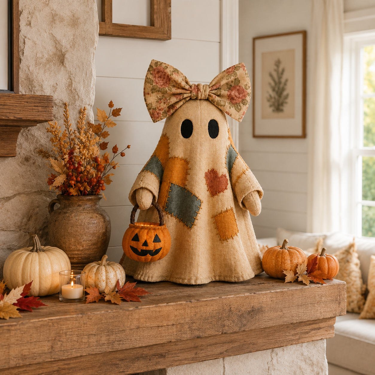 🎃 LIMITED-TIME OFFER🔥 – Vintage Patchwork Glowing Ghost Decor ✨