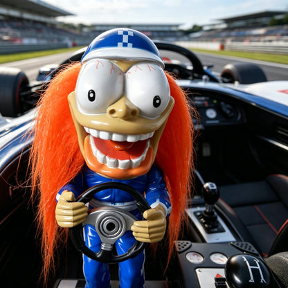 🏁Vintage Gemmy Road Rage Racer Toy | Animated Figure with Light & Sound | Gear-Activated Movement | Orange Hair & Suit
