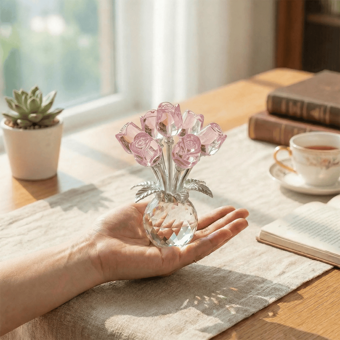 🔥Last Day 49% OFF -🔮Crystal Colorful Rose Flower Collectible Figurine with Vase