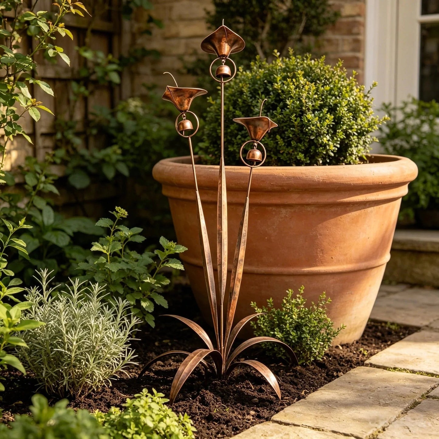 🏡Flamed Copper Three Calla Lilies Garden Stake with Bells