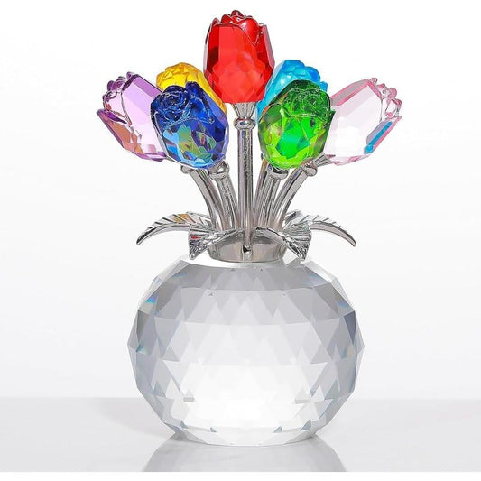 🔥Last Day 49% OFF -🔮Crystal Colorful Rose Flower Collectible Figurine with Vase