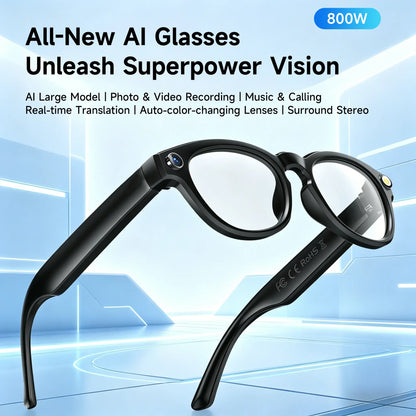 Smart Camera Glasses with Bluetooth Audio, Photochromic Tint Lenses, Hands-Free Photo & Video Capture, Wearable Glasses for Travel, Outdoor Activities, Driving and Daily Use, Compatible with iPhone & Android