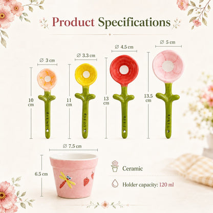 Flower Pot Ceramic Measuring Spoon Set
