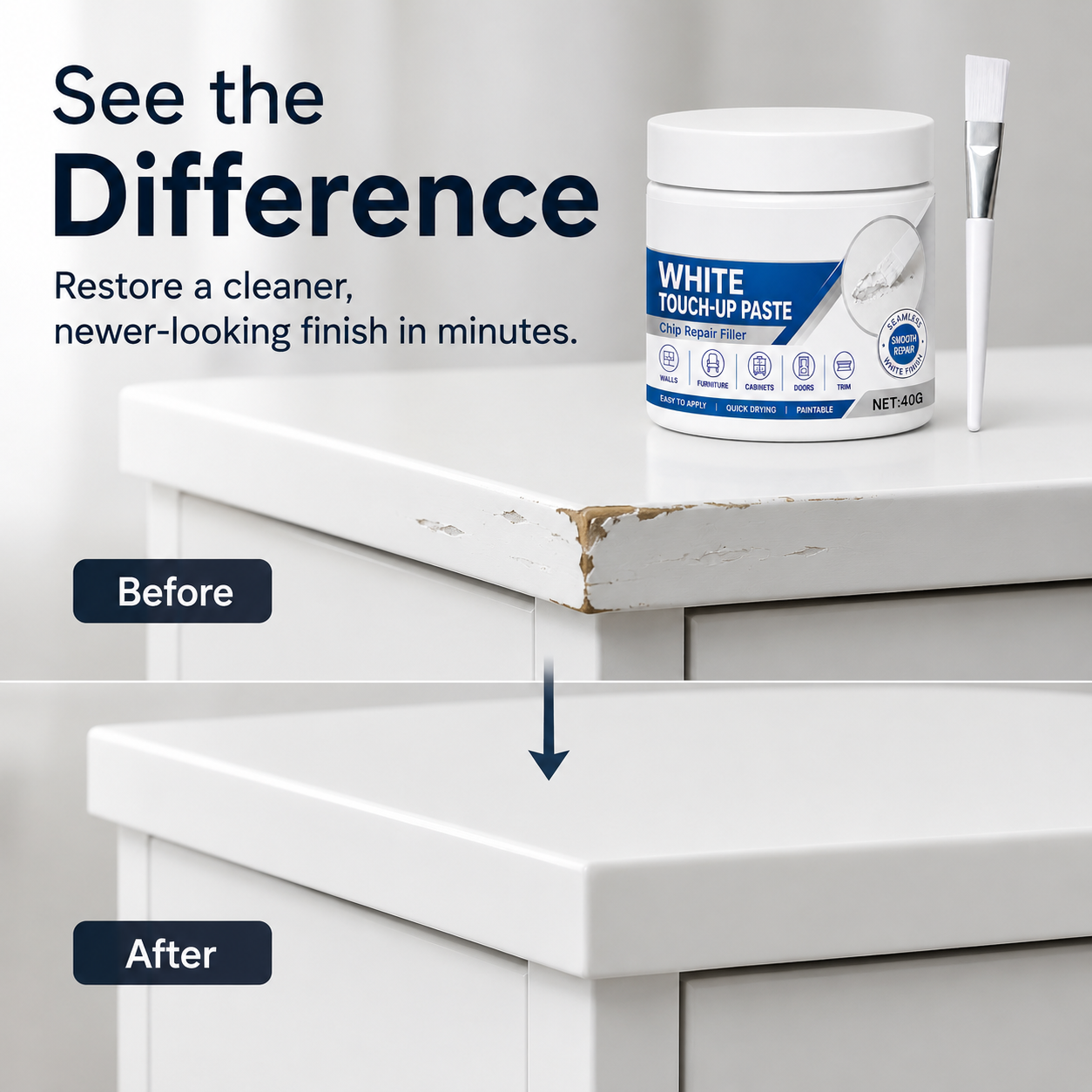 🏡White Furniture Repair Paste with Brush – Quick Scratch & Crack Touch-Up