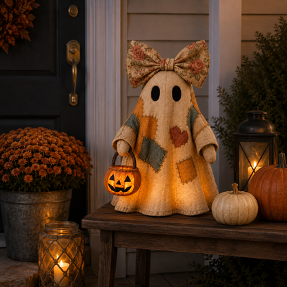 🎃 LIMITED-TIME OFFER🔥 – Vintage Patchwork Glowing Ghost Decor ✨