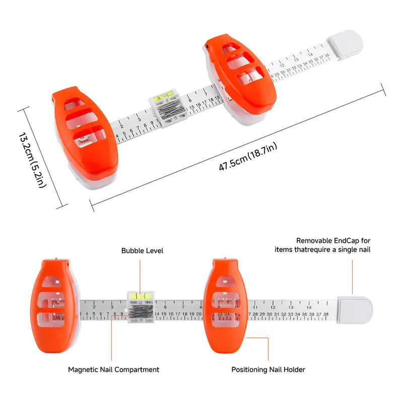 Professional Picture Hanging Tool with Level and Ruler - Frame Alignment Kit for Drywall & Wood Walls, Precise Placement Tool