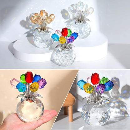 🔥Last Day 49% OFF -🔮Crystal Colorful Rose Flower Collectible Figurine with Vase