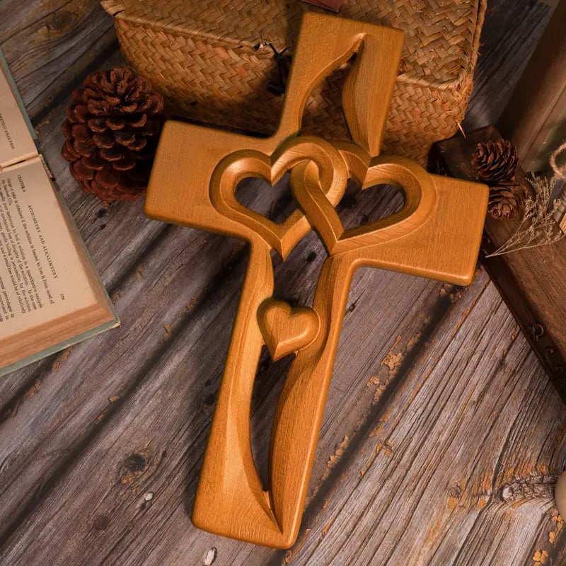 🔥Last Day Sale 49% OFF-❤️Intertwined Hearts Wooden Cross (Limited Handmade 100pcs)