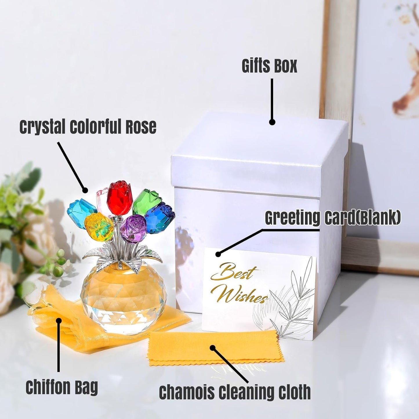 🔥Last Day 49% OFF -🔮Crystal Colorful Rose Flower Collectible Figurine with Vase