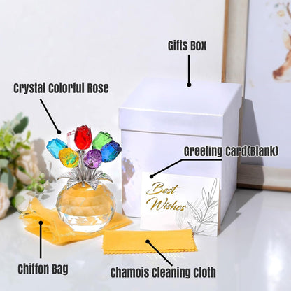 🔥Last Day 49% OFF -🔮Crystal Colorful Rose Flower Collectible Figurine with Vase