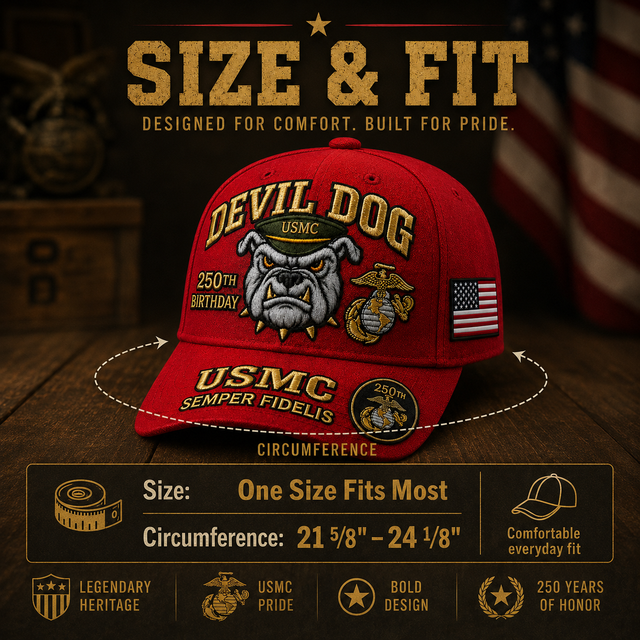 🔥 Father’s Day Sale - ❤️Handmade Devil Dog USMC 250th Birthday Commemorative Cap 🇺🇸