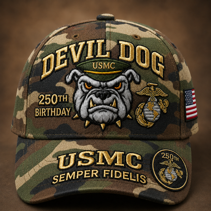 🔥 Father’s Day Sale - ❤️Handmade Devil Dog USMC 250th Birthday Commemorative Cap 🇺🇸