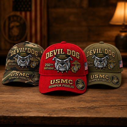 🔥 Father’s Day Sale - ❤️Handmade Devil Dog USMC 250th Birthday Commemorative Cap 🇺🇸