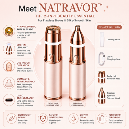 ✨ NATRAVOR® 2-in-1 Eyebrow & Facial Hair Trimmer – Smooth, Gentle & Precise Hair Removal