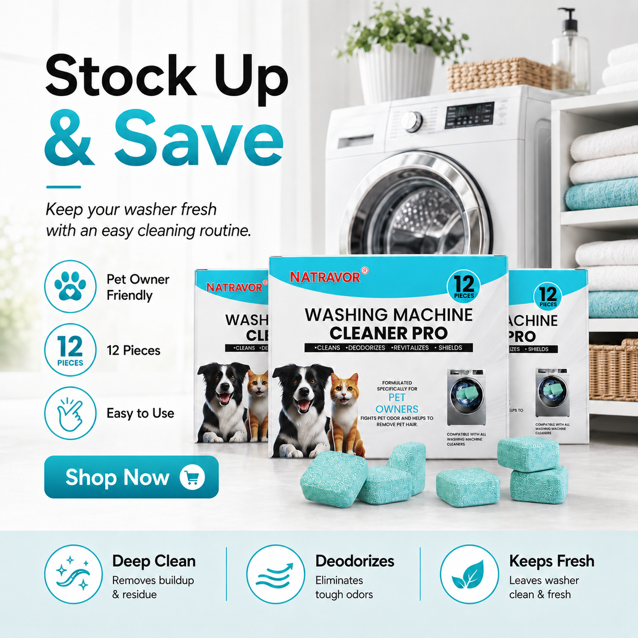🧼 Washing Machine Cleaning Tablets – Powerful Odor Removal & Deep Washer Care