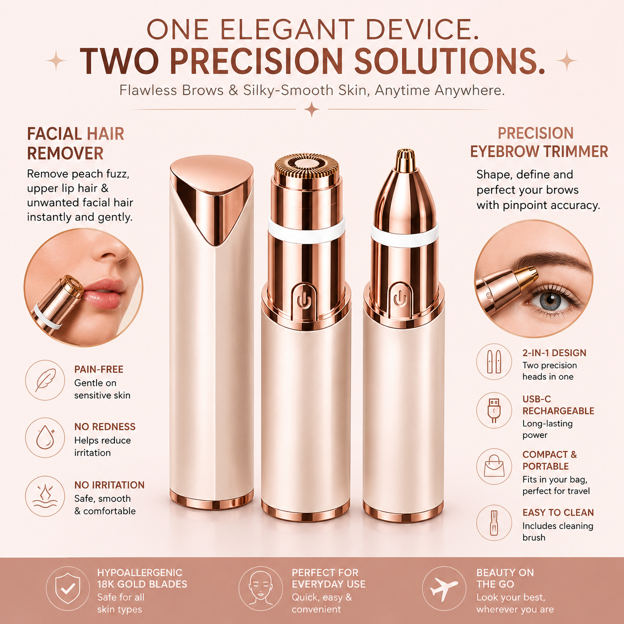 ✨ NATRAVOR® 2-in-1 Eyebrow & Facial Hair Trimmer – Smooth, Gentle & Precise Hair Removal
