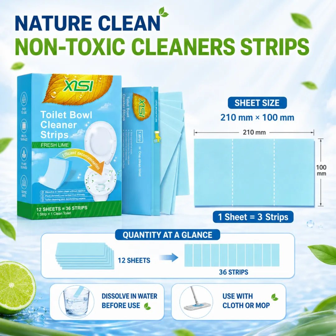 🍃Nature Clean Non-Toxic Cleaner Strips (12 Pcs) – Multi-Surface Fresh Lime Cleaning Sheets for Toilet, Floors, Walls & Leather Surfaces ✨