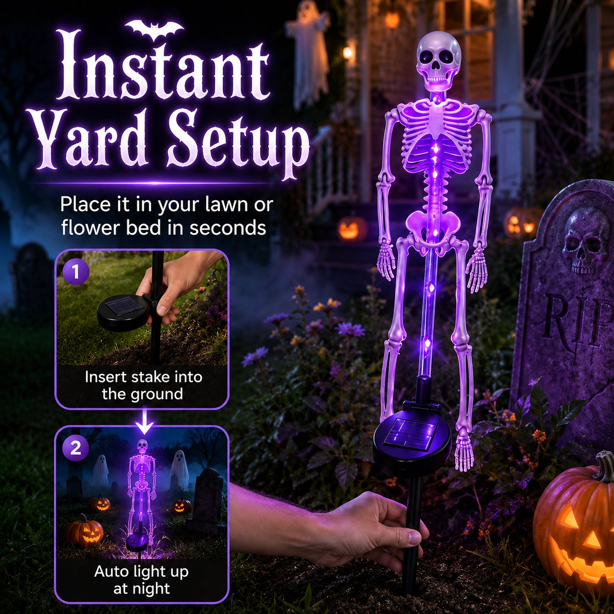 Solar Skull Garden Lights with Eerie Color-Changing Glow 🎃