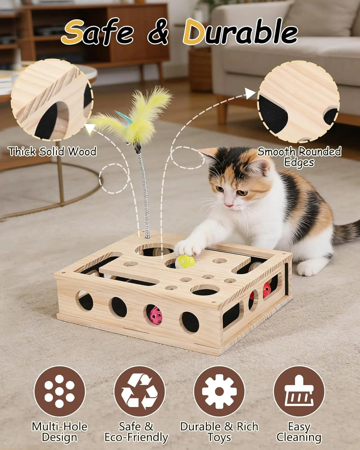 🔥LAST DAY 50% OFF🔥Cat Toys for Indoor Cats - Interactive Box Puzzle Toy Nail File Scratcher Hunting Play Toy