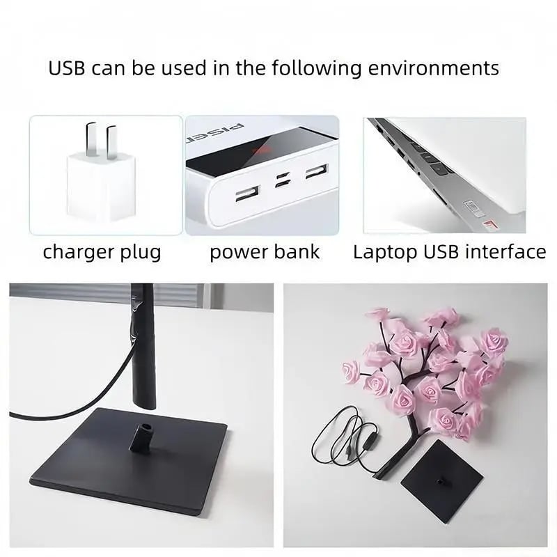 LED Rose Flower Tree Night Light USB/Battery Powered Table Lamp