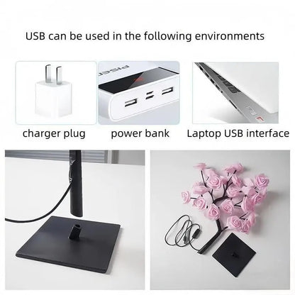 LED Rose Flower Tree Night Light USB/Battery Powered Table Lamp