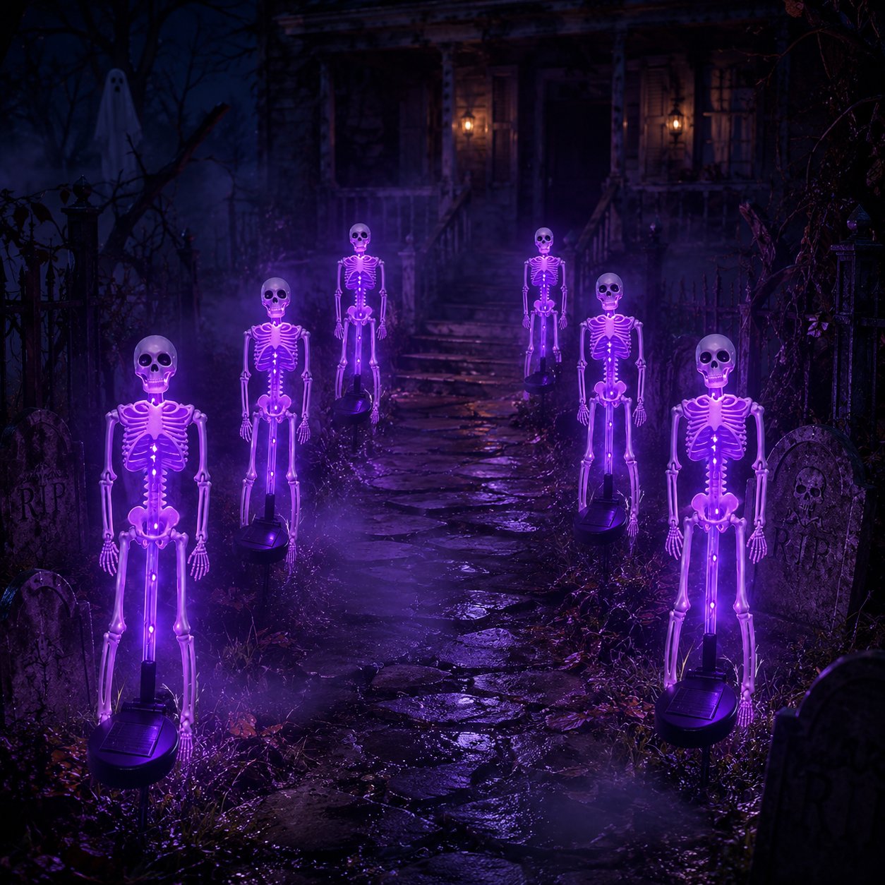 Solar Skull Garden Lights with Eerie Color-Changing Glow 🎃