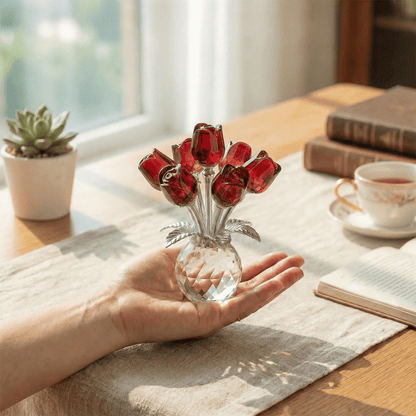 🔥Last Day 49% OFF -🔮Crystal Colorful Rose Flower Collectible Figurine with Vase