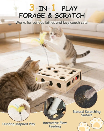 🔥LAST DAY 50% OFF🔥Cat Toys for Indoor Cats - Interactive Box Puzzle Toy Nail File Scratcher Hunting Play Toy