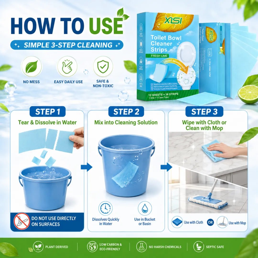 🍃Nature Clean Non-Toxic Cleaner Strips (12 Pcs) – Multi-Surface Fresh Lime Cleaning Sheets for Toilet, Floors, Walls & Leather Surfaces ✨