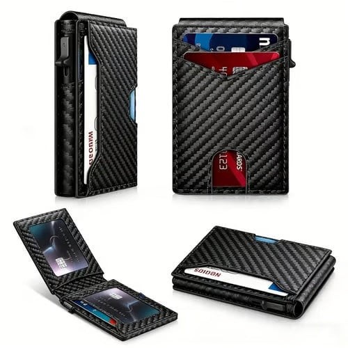 Men’s Foldable Wallet with Bifold Pop - Up ID Window RFID-Blocking Technology Secure Compact Card Holder Gift for Men Valentine's Day Gifts
