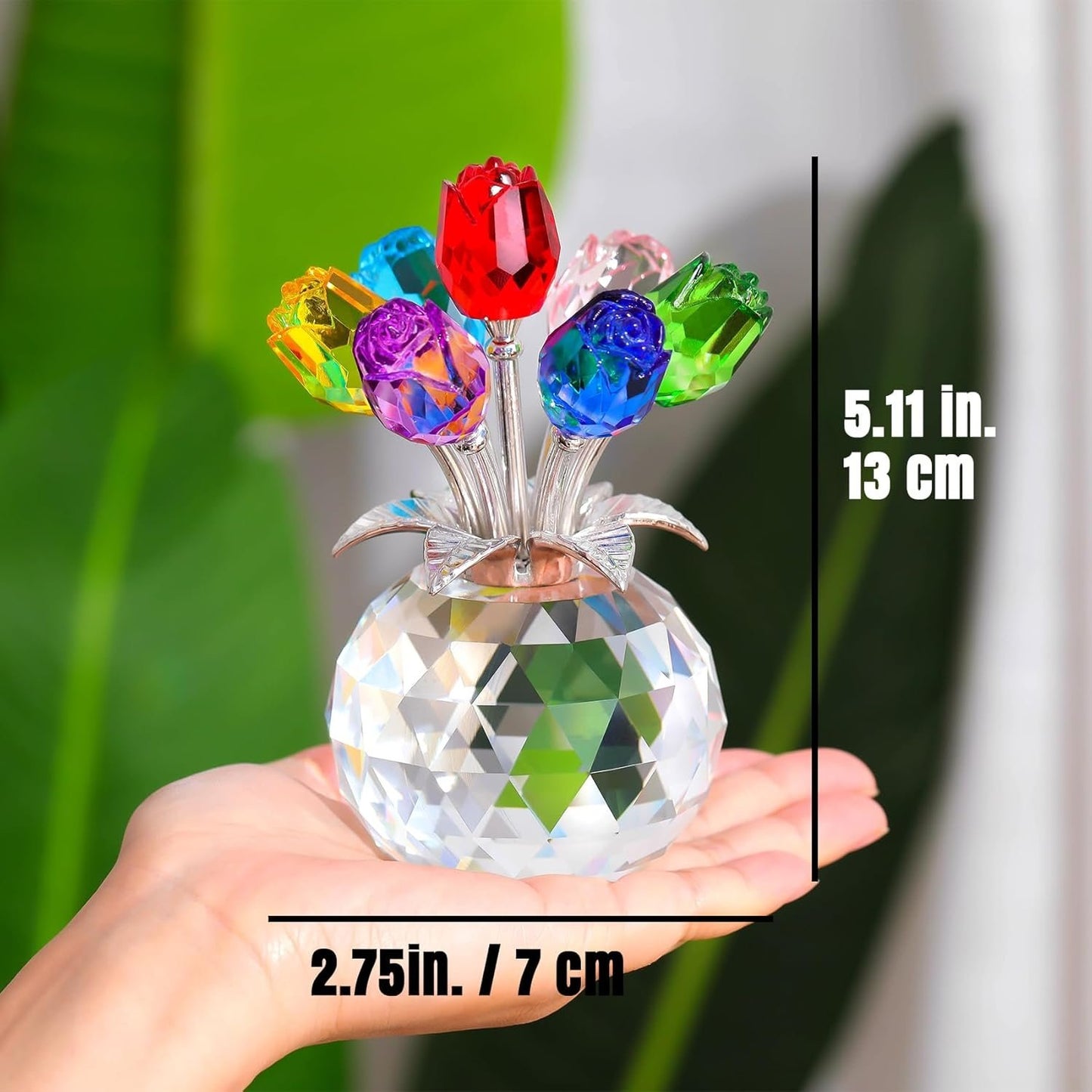 🔥Last Day 49% OFF -🔮Crystal Colorful Rose Flower Collectible Figurine with Vase