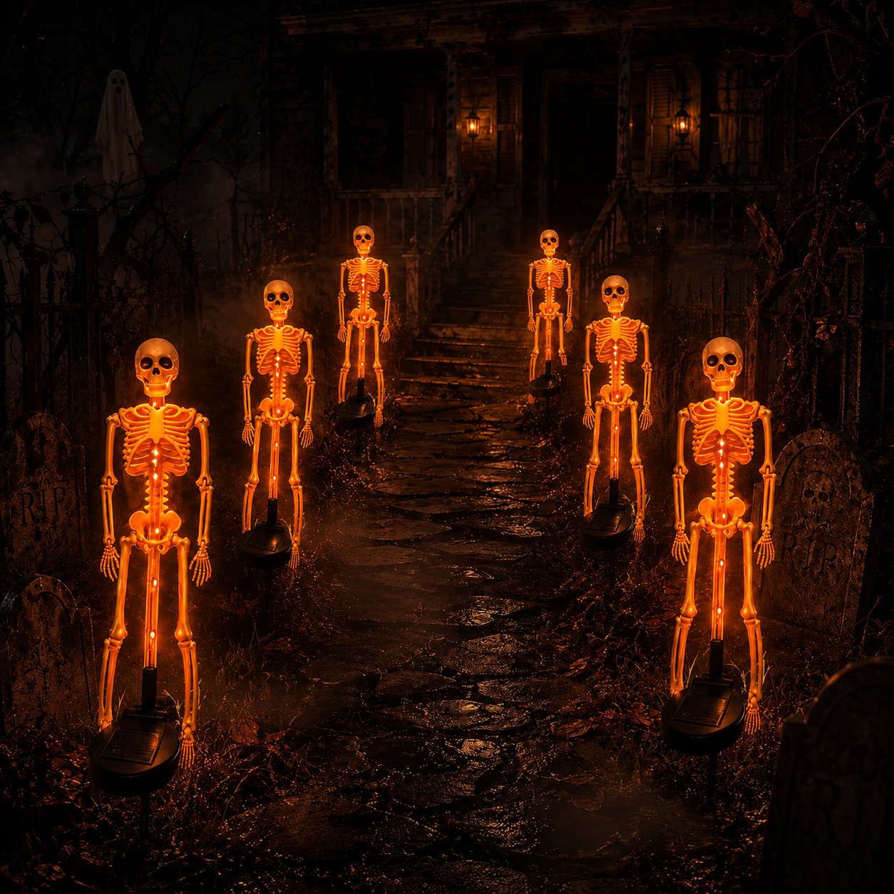 Solar Skull Garden Lights with Eerie Color-Changing Glow 🎃